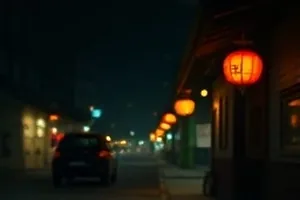《橘色信号灯》街角信号灯夜景